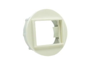 PANEL MOUNT MODULAR DEVICE FRAME. WHITE. ACCEPTS SOUTH AMERICA, ARGENTINA, BRAZIL, ITALY, CHILE, EUROPEAN, INTERNATIONAL 37mmX50mm, 18.5mmX50mm MODULAR SIZE DEVICES. 

<br><font color="yellow">Notes: </font> 
<br><font color="yellow">*</font> Frame accepts one 37mmX50mm or two 18.5mmX50mm size modular devices.
<br><font color="yellow">*</font> Requires 60mm diameter cutout.
<br><font color="yellow">*</font> Scroll down to view outlets, sockets, switches, surface mount boxes, IP55 rated weatherproof covers, weatherproof boxes, panel mount and DIN rail mount frames.

