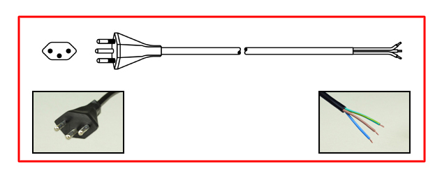 SOUTH AFRICA 16 AMPERE-250 VOLT POWER SUPPLY CORD, SANS 164-2 <font color="yellow"> TYPE N </font> [SA1-16P] PLUG, 2 POLE-3 WIRE GROUNDING [2P+E], STRIPPED ENDS, 2.44 METERS [8 FEET] [96"] LONG. BLACK.
<br><font color="yellow">Length: 2.44 METERS [8 FEET]</font> 