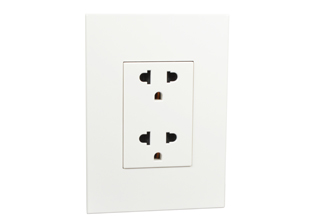 MULTI-CONFIGURATION THAILAND, ASIA, SOUTH AMERICA, AMERICAN, EUROPEAN, INTERNATIONAL DUPLEX OUTLET, 16 AMPERE-250 VOLT / 15 AMPERE-127 VOLT, TYPE A, B, C, O, SHUTTERED CONTACTS, 2 POLE-3 WIRE GROUNDING (2P+E). WHITE.

<br><font color="yellow">Notes: </font>  
<br><font color="yellow">*</font> Mounts on American 2x4 wall boxes & International wall boxes with 39/32" (83mm / 84mm) mounting centers.
  
<br><font color="yellow">*</font> Additional outlets, switches, modular GFCI/RCD and circuit breakers listed below. Scroll down to view.


 
 