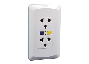 MULTI-CONFIGURATION SOUTH AMERICA, EUROPEAN, THAILAND, ASIA, AMERICAN, INTERNATIONAL 16 AMPERE 220-250 VOLT, <font color="yellow"> 6mA TRIP</font>, <font color="yellow"> DUPLEX GFCI (RCD) OUTLET,</font> INDICATOR LIGHT, TEST/RESET BUTTONS, 2 POLE-3 WIRE GROUNDING (2P+E). WHITE.

<br><font color="yellow">Notes: </font> 
<br><font color="yellow">*</font> Flush mounts on American 2x4 wall boxes. Surface mounts on #74225, #84225-AR wall boxes or panel mount.
<br><font color="yellow">*</font> For use on International, European 220-250 volt (line to neutral) single phase circuits only.
<br><font color="yellow">*</font> Protects downstream outlets.
<BR> <font color="yellow">*</font> Not for use on life support, medical equipment, refrigeration equipment.
<br><font color="yellow">*</font> View Dimensional Data Sheet for mating International, European plug types.
<br><font color="yellow">*</font> Outlet accepts Australia, China, South America 10A, Thailand, Asia, Israel, American (NEMA) 15A-20A, European 16A CEE 7/7 (4.8mm pins), Europlug (4.0mm pins) type plugs. 
<br><font color="yellow">*</font> Scroll down to view related products.

  