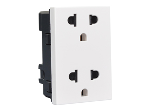 THAILAND, ASIA, SOUTH AMERICA, AMERICA, EUROPEAN, INTERNATIONAL  16 AMPERE-250 VOLT, 15 AMPERE-127 VOLT, TYPE A, B NEMA, TYPE C CEE 7/16, TYPE O, THAILAND TIS 2532-2555 THAILAND MULTI-CONFIGURATION DUPLEX POWER RECEPTACLE, OUTLET, 67.5mmX45mm MODULAR SIZE, SHUTTERED CONTACTS, 2 POLE-3 WIRE GROUNDING (2P+E). WHITE.
<br><font color="yellow">Notes: </font> 
<br><font color="yellow">*</font> Outlet accepts Thailand TIS 166-2549 Type O Plugs, American NEMA 1-15P, 515-P, 615-P, 5-20P, 6-20P Type A, Type B Plugs, Type C Plugs with 4.0mm Pins, European CEE 7 Plugs with 4.8mm pins or 4.0mm Pins. <font color="yellow">*</font> View:  <a href="https://internationalconfig.com/icc6.asp?item=85113" style="text-decoration: none">Thailand Plugs, Power Cords </a>.

<br><font color="yellow">*</font> GFCI (RCD) version available #85100-RCD.
<br><font color="yellow">*</font> Mounts on American 2x4 wall boxes, requires frame #79170X45-N & #79180X45-N wall plate (White, SS). 
<br> <font color="yellow">*</font> Mounts on American 4x4 wall boxes, requires frame #79210X45-N & #79220X45-N wall plate (White, SS) & blank #79590X45.
<br><font color="yellow">*</font> Mounts on European wall boxes (121mm on center), requires frame #730093X45.
<br><font color="yellow">*</font> Surface mount Insulated wall boxes #680603X45 series. Surface mount Metal wall boxes #79280X45 series.
<br><font color="yellow">*</font> Surface mount weatherproof, IP66 rated. Requires frame #730093X45 & #74792X45 wall box.
<br><font color="yellow">*</font> Complete range of modular devices and mounting component options. <a href="https://www.internationalconfig.com/modular_electrical_devices.asp" style="text-decoration: none">Modular Devices Link</a>
 <br><font color="yellow">*</font> Wall plates, boxes, outlets, switches, modular GFCI/RCD and circuit breakers are listed below. Scroll down to view.

 