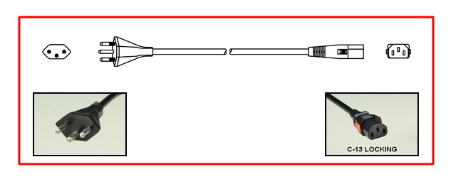 <font color="red">LOCKING</font> SWITZERLAND 10 AMPERE-250 VOLT DETACHABLE POWER CORD [SW1-10P] PLUG, IEC 60320 <font color="red">LOCKING C-13 CONNECTOR</font>, H05VV-F 1.0mm2 CONDUCTORS, 70�C, 2 POLE-3 WIRE GROUNDING [2P+E], 2.5 METERS [8FT-2IN] [98"] LONG. BLACK.  
<br><font color="yellow">Length: 2.5 METERS [8FT-2IN]</font>

<br><font color="yellow">Notes: </font> 
<br><font color="yellow">*</font> IEC 60320 C-13 connector locks onto C14 power inlets. (<font color="red">Slide buttons (red color) release (unlocks)the C-13 connector.</font>)
<br><font color="yellow">*</font> IEC 60320 C-13 locking power strips, C-13 locking panel mount outlet and additional C-13 locking power cords are listed below under related products.