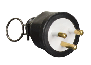 THAILAND PLUG, 16 AMPERE-250 VOLT, TISI TIS 166-2549 TYPE O, <font color="yellow">REWIREABLE</font> PLUG, 2 POLE-3 WIRE GROUNDING (2P+E). BLACK.
<br><font color="yellow">Notes: </font>
<BR><font color="yellow">*>>></font> TIS STANDARD 166-2549 Mandatory effective date November 2020. 
<br><font color="yellow">*</font> Plug connects with Thailand TIS 2432-2555 Type O multi-configuration Outlets & Universal Sockets. View:  <a href="https://internationalconfig.com/icc6.asp?item=85100X45D" style="text-decoration: none">Thailand Receptacles</a>.
<br><font color="yellow">*</font> Plug supplied with cable hanger support ring. Removable if not required.

<br><font color="yellow">*</font> Max cable / cord O.D. = 0.453" (11.5mm)
<br><font color="yellow">*</font> Terminal screw torque = .04Nm, Cord grip torque = .05Nm
<br><font color="yellow">*</font> Material = PC, PVC.  
<br><font color="yellow">*</font> Storage / Operating temp = -20C to +40C