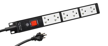 THAILAND, ASIA, SOUTH AMERICA PDU POWER STRIP, 16 AMPERE 250 VOLT, SURGE SUPPRESSION, SIX MULTI-CONFIGURATION OUTLETS TIS 2432-2555, TYPE O, SURFACE / RACK MOUNT, 1U SIZE, ILLUMINATED D.P. CIRCUIT BREAKER - ON/OFF SWITCH, SHUTTERED CONTACTS, METAL ENCLOSURE, TIS 166-2459 PLUG, 3 METER (118") POWER CORD, 2 POLE-3 WIRE GROUNDING (2P+E). BLACK.
MATERIAL: PC, OPERATING TEMP = -20C TO +70C

<br><font color="yellow"> Notes: </font> 
<br><font color="yellow">*</font> Outlets accept 250 volt International plugs. View print for plug compatibility chart.
<br><font color="yellow">*</font> Outlets accept American 15A-125V NEMA 5-15P, NEMA 1-15P plugs. View print for plug compatibility chart.
<br><font color="yellow">*</font> Outlet metal base has rubber pads to protect finished surfaces. 
<br><font color="yellow">*</font> Horizontal 19" rack mount applications. Use frame #52019-BLK. 