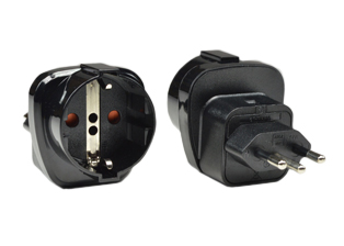 BRAZIL, SOUTH AFRICA TYPE N PLUG ADAPTER, 10 AMPERE-250 VOLT, SHUTTERED CONTACTS, IMPACT RESISTANT, 2 POLE-3 WIRE GROUNDING (2P+E). BLACK. 

<br><font color="yellow">Notes: </font> 
<br><font color="yellow">*</font> Connects European Schuko 16A-250V CEE 7/7, CEE 7/4, CEE 7/16, Italy 10A-250V (IT1-10P), Swiss 10A-250V (SW1-10P) plugs with <font color="yellow"> TYPE N, </font> Brazil NBR 14136, South Africa SANS 164-2 outlets, sockets, receptacles.
<br><font color="yellow">*</font> Adapter plug connects with South Africa SANS 164-2 type N 15/16A-250V outlets and Brazil NBR 14136 type N 10A/20A-250V outlets only.
<br><font color="yellow">*</font> Scroll down to view additional related products.



 