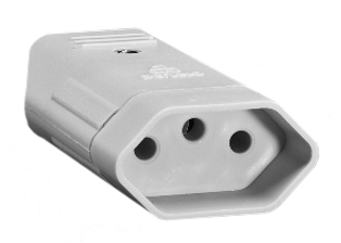 BRAZIL 10 AMPERE-250 VOLT NBR 14136 (BR2-10R) IN-LINE CONNECTOR, 2 POLE-3 WIRE GROUNDING, CORD GRIP = 0.354" DIA., GRAY.