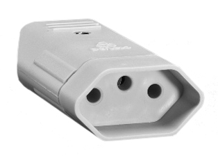 BRAZIL CONNECTOR, 20 AMPERE-250 VOLT NBR 14136 (BR3-20R), SOUTH AFRICA 16 AMPERE-250 VOLT SANS 164-2 REWIREABLE IN-LINE CONNECTOR, TYPE N, 2 POLE-3 WIRE GROUNDING, CORD GRIP = 0.354" DIA., GRAY.

<br><font color="yellow">Notes: </font> 
<br><font color="yellow">*</font> Accepts Brazil 10 Ampere, 20 Ampere type N NBR 14136 & South Africa 16 Ampere type N SANS 164-2 plugs / power cords. 
