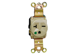 20 AMPERE-250 VOLT HOSPITAL GRADE RECEPTACLE, GREEN DOT NEMA 6-20R / NEMA 6-15R, 2 POLE-3 WIRE GROUNDING (2P+E), IMPACT RESISTANT NYLON BODY. UL/CSA LISTED, IVORY.

<br><font color="yellow">Notes: </font> 
<br><font color="yellow">*</font> Outlet accepts NEMA 6-20P (20A-250V) plugs & NEMA 6-15P (15A-250V) plugs.
<br><font color="yellow">*</font> Plugs, connectors, receptacles, power cords, wall plates, weatherproof covers are listed below in related products. Scroll down to view.