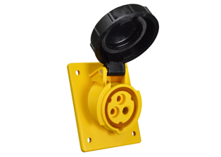 IEC 60309 (4h) PIN & SLEEVE PANEL MOUNT ANGLED RECEPTACLE OUTLET, 20 AMPERE-120 VOLT, WATERTIGHT (IP67), 2 POLE-3 WIRE GROUNDING (2P+E), CEE 17, IEC 309, NYLON (POLYAMIDE BODY), OPERATING TEMP. = -25�C TO +80�C. 60mmX73mm C TO C MOUNTING. YELLOW. 

<br><font color="yellow">Notes: </font> 
<br><font color="yellow">*</font> 888-1265-NS has internal wiring polarity orientation designed for use in North America and therefore is C(UL)US approved. If point of use for this product is outside North America use our 999 series pin and sleeve devices which meet approvals and polarity requirements for European countries. <a href="http://internationalconfig.com/icc6.asp?item=999-1265-NS" style="text-decoration: none">999 Series Link</a>
<br><font color="yellow">*</font> Scroll down to view additional yellow IEC 60309 (4h) devices listed below in the related products or download the IEC 60309 Pin & Sleeve Brochure to view the entire range of pin and sleeve devices.