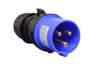 IEC 60309 (6h) PIN & SLEEVE PLUG, 20 AMPERE-250 VOLT (C(UL)US LISTED), 16 AMPERE-220 VOLT (OVE LISTED) "UNIVERSAL APPROVALS", SPLASHPROOF (IP44), CEE 17, IEC 309, 2 POLE-3 WIRE GROUNDING (2P+E), COMPRESSION STRAIN RELIEF, NYLON (POLYAMIDE  BODY) OPERATING TEMP. = -25�C TO +80�C. BLUE. CERTIFICATIONS: REACH, RoHS, CE. 

<br><font color="yellow">Notes: </font> 
<br><font color="yellow">*</font> Download IEC 60309 Pin & Sleeve Brochure to view complete range of pin & sleeve devices. 
<br><font color="yellow">*</font> IEC 60309 (6h) power cords listed below under related products. Scroll down to view.

