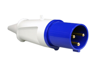 IEC 60309 (6h) 60 AMPERE-250 VOLT (UL/CSA), 63 AMPERE-230 VOLT (VDE) SPLASHPROOF (IP44) "UNIVERSAL APPROVED" PIN & SLEEVE POWER PLUG, 2 POLE-3 WIRE GROUNDING (2P+E), NYLON BODY (POLYAMIDE 6), OPERATING TEMP. = -25�C TO +90�C, BLUE. CERTIFICATIONS: REACH, RoHS, CE.