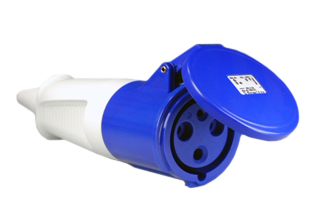 IEC 60309 (6h) 60 AMPERE-250 VOLT (UL/CSA), 63 AMPERE-230 VOLT (VDE) SPLASHPROOF (IP44) UNIVERSAL APPROVED IN-LINE PIN & SLEEVE CONNECTOR, 2 POLE-3 WIRE GROUNDING (2P+E), NYLON BODY (POLYAMIDE 6), OPERATING TEMP. = -25�C TO +90�C, BLUE. CERTIFICATIONS: REACH, RoHS, CE.