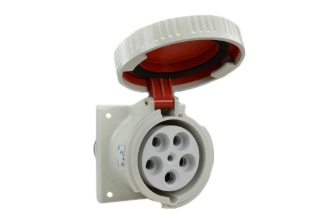 IEC 60309 (6h) 3 PHASE OUTLET, 60 AMPERE-400 VOLT (UL/CSA), 63 AMPERE- 400 VOLT (EUROPEAN), WATERTIGHT (IP67) "UNIVERSAL APPROVED" FLANGED PIN & SLEEVE OUTLET, 4 POLE-5 WIRE GROUNDING (3P+N+E), NYLON BODY (POLYAMIDE 6), OPERATING TEMP. = -25�C TO +90�C, 77mmX85mm C TO C MOUNTING. RED.

<br><font color="yellow">Notes: </font> 
<br><font color="yellow">*</font> Terminals accept 8AWG, 6AWG, 4AWG conductors.
