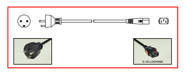 <font color="red">LOCKING</font> DENMARK, DANISH 10 AMPERE-250 VOLT DETACHABLE POWER CORD [DE1-13P] TYPE K PLUG, IEC 60320 <font color="red">LOCKING C-13 CONNECTOR</font>, H05VV-F 1.0mm2 CONDUCTORS, 70�C, 2 POLE-3 WIRE GROUNDING [2P+E], 2.5 METERS [8FT-2IN] [98"] LONG. BLACK.  
<br><font color="yellow">Length: 2.5 METERS [8FT-2IN]</font>

<br><font color="yellow">Notes: </font> 
<br><font color="yellow">*</font> Locking C13 connector designed to securely lock onto all C14 inlets, C14 plugs, C14 power cords.
<br><font color="yellow">*</font> IEC 60320 C-13 connector locks onto C14 power inlets. <font color="red">Slide buttons [red color] release [unlocks] the C-13 connector</font>.
<br><font color="yellow">*</font> IEC 60320 C-13 locking power strips, C-13 locking panel mount outlet and additional C-13 locking power cords are listed below under related products.