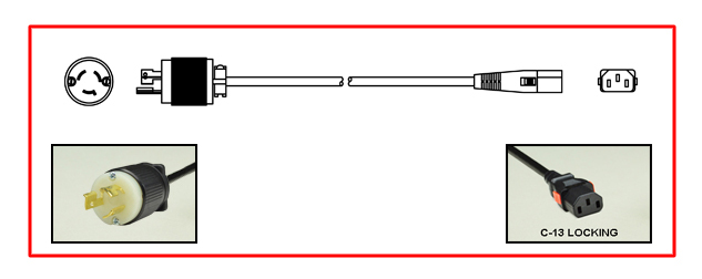 <font color="red">LOCKING</font> 15 AMPERE-250 VOLT POWER CORD, NEMA L6-15P LOCKING PLUG, IEC 60320 <font color="RED"> LOCKING C-13 CONNECTOR</font>, SJT 14/3 AWG, 105�C, 2 POLE-3 WIRE GROUNDING [2P+E], 2.5 METERS [8FT-2IN] [98"] LONG. BLACK. 
<br><font color="yellow">Length: 2.5 METERS [8FT-2IN]</font>

<br><font color="yellow">Notes: </font> 
<br><font color="yellow">*</font> Locking C13 connector designed to securely lock onto all C14 inlets, C14 plugs, C14 power cords.
<br><font color="yellow">*</font> IEC 60320 C13 connector locks onto C14 power inlets or C14 plugs. (<font color="red"> Red color (slide release latch) unlocks the C13 connector.</font>)
<br><font color="yellow">*</font> <font color="red"> Locking</font> European, British, UK, Australian, International and America / Canada NEMA 5-15P, 5-20P, 6-15P, 6-20P, L5-15P, L6-15P, L5-20P, L6-20P, L5-30P, L6-30P, IEC 60309 (6h), IEC 60320 C13, IEC 60320 C19 locking power cords are listed below in related products. Scroll down to view.