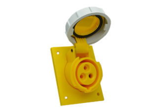 IEC 60309 (4h) PIN & SLEEVE PANEL MOUNT ANGLED RECEPTACLE OUTLET, 32 AMPERE 110-130 VOLT, 50/60 HZ, WATERTIGHT (IP67), 2 POLE-3 WIRE GROUNDING (2P+E), CEE 17, IEC 309, NYLON (POLYAMIDE BODY), OPERATING TEMP. = -25°C TO +80°C. 78mmX86mm C TO C MOUNTING. YELLOW. OVE APPROVED.

<br><font color="yellow">Notes: </font> 
<br><font color="yellow">*</font> 999-42324-NS has internal wiring polarity orientation designed for use in countries outside of North America and therefore is only European approved. If point of use for this product is within North America use our 888 series pin and sleeve devices which meet approvals and polarity requirements for North America. <a href="https://internationalconfig.com/icc6.asp?item=888-42324-NS" style="text-decoration: none">888 Series Link</a>
<br><font color="yellow">*</font> Scroll down to view additional yellow IEC 60309 (4h) devices listed below in the related products or <BR>download the IEC 60309 Pin & Sleeve Brochure to view the entire range of pin and sleeve devices.