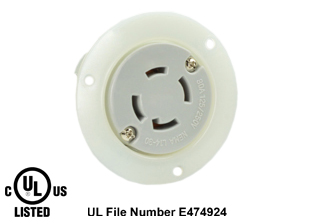 30 AMPERE-125/250 VOLT (NEMA L14-30R) FLANGED PANEL MOUNT POWER OUTLET, 3 POLE-4 WIRE GROUNDING (3P+E), IMPACT RESISTANT NYLON BODY, SPECIFICATION GRADE. WHITE. 

<br><font color="yellow">Notes: </font> 
<br><font color="yellow">*</font> Temp. range = -40�C to +75�C.
<br><font color="yellow">*</font> NEMA locking 15A, 20A, 30A (125V, 250V), IEC 60309 (20A, 30A, 60A, 125A) power outlets are listed below in related products. Scroll down to view.

