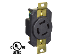 20 AMPERE-250 VOLT, 3 PHASE (X,Y,Z,+G) NEMA L15-20R LOCKING RECEPTACLE, 3 POLE-4 WIRE GROUNDING (3P+E), IMPACT RESISTANT. BLACK. 

<br><font color="yellow">Notes: </font> 
<br><font color="yellow">*</font> Accepts 14/3, 12/3, 10/3 AWG conductors.
<br><font color="yellow">*</font> Temp. range = -40C to +75C.
<br><font color="yellow">*</font> Power cords, plugs, connectors, outlets, inlets, receptacles, adapters are listed below in related products. Scroll down to view.


 