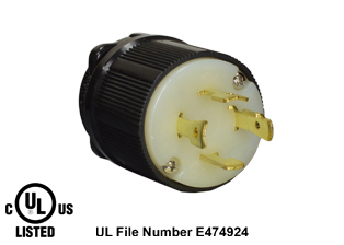 30 AMPERE-480 VOLT, 3 PHASE (X,Y,Z,+G) (NEMA L16-30P) LOCKING PLUG, SPECIFICATION GRADE, IMPACT RESISTANT NYLON BODY, CABLE DUST / MOISTURE SHIELD (IP20), 3 POLE-4 WIRE GROUNDING (3P+E). BLACK / WHITE. 

<br><font color="yellow">Notes: </font> 
<br><font color="yellow">*</font> Terminals accept 14/3, 12/3, 10/3 AWG size conductors.
<br><font color="yellow">*</font> Strain relief (cord grip range) = 0.375-1.156" dia.
<br><font color="yellow">*</font> Temp. range = -40�C to +75�C.
<br><font color="yellow">*</font> Power cords, plugs, connectors, outlets, inlets, receptacles, adapters are listed below in related products. Scroll down to view.