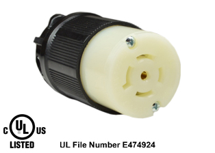 20 AMPERE-120/208 VOLT AC, 3 PHASE Y, (X, Y, Z, W, GR.), NEMA L21-20C LOCKING CONNECTOR, SPECIFICATION GRADE, IMPACT RESISTANT NYLON BODY, CABLE ENTRY DUST / MOISTURE SHIELD (IP20), 4 POLE-5 WIRE GROUNDING (4P+E). BLACK / WHITE. 
<BR> C(UL)US LISTED (FILE # E474924).

<br><font color="yellow">Notes: </font> 
<br><font color="yellow">*</font> Accepts 14/3, 12/3, 10/3 AWG size conductors.
<br><font color="yellow">*</font> Strain relief (cord grip range) = 0.375-1.156" dia.
<br><font color="yellow">*</font> Temp. range = -40�C to +75�C.
<br><font color="yellow">*</font> Plugs, connectors, outlets, inlets, receptacles are listed below in related products. Scroll down to view.