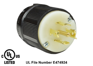 20 AMPERE-120/208 VOLT AC, 3 PHASE Y, (X, Y, Z, W, GR.), NEMA L21-20P LOCKING PLUG, SPECIFICATION GRADE, IMPACT RESISTANT NYLON BODY, CABLE ENTRY DUST / MOISTURE SHIELD (IP20), 4 POLE-5 WIRE GROUNDING (4P+E), BLACK / WHITE. 
<BR> C(UL)US LISTED (FILE #E474924).

<br><font color="yellow">Notes: </font> 
<br><font color="yellow">*</font> Accepts 14/3, 12/3, 10/3 AWG size conductors.
<br><font color="yellow">*</font> Strain relief (cord grip range) = 0.375-1.156" dia.
<br><font color="yellow">*</font> Temp. range = -40�C to +75�C.
<br><font color="yellow">*</font> Plugs, connectors, outlets, inlets, receptacles are listed below in related products. Scroll down to view.