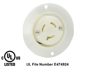 15 AMPERE-250 VOLT (NEMA L6-15R) LOCKING FLANGED PANEL MOUNT POWER OUTLET, 2 POLE-3 WIRE GROUNDING (2P+E), IMPACT RESISTANT NYLON BODY, SPECIFICATION GRADE. WHITE. 

<br><font color="yellow">Notes: </font> 
<br><font color="yellow">*</font> For weatherproof / dustproof applications use #5200-WSC inlet cover and #5200-WTC terminal shield.
<br><font color="yellow">*</font> Terminals accept 16AWG-10AWG. Max torque = 11 in. lbs.
<br><font color="yellow">*</font> Temp. range = -40�C to +75�C.
<br><font color="yellow">*</font> NEMA, IEC 60309, European, United Kingdom, Australian, International power outlets are listed below in related products. Scroll down to view.