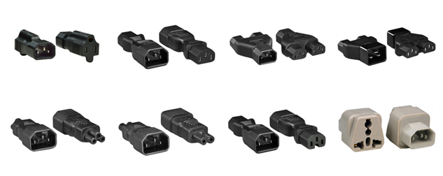 IEC 60320 C-13, C-14, C-19, C-20, C-15, C-5, C-7, IEC 60309 INTERNATIONAL PLUG ADAPTERS. 

<br><font color="yellow">Notes: </font> 
<br><font color="yellow">*</font> UL listed, European / International versions listed below in related products. Scroll down to view.