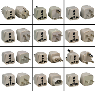 UNIVERSAL, EUROPEAN, INTERNATIONAL "MULTI-CONFIGURATION" ADAPTERS, POWER STRIPS, SOCKETS, OUTLETS.

<br><font color="yellow">Notes: </font> 
<br><font color="yellow">*</font> Add-on adapter #74900-SGA is required when "Multi-Configuration" products are used with European, German, French Schuko CEE 7/7 & CEE 7/4 plugs. Add-on adapter #74900-SGA provides the "Earth" grounding connection. Optional British plug adapters are #30140, 30140-BLK.
<br><font color="yellow">*</font> Scroll down to view Universal adapters or the complete range of "Country Specific" plug adapters.

