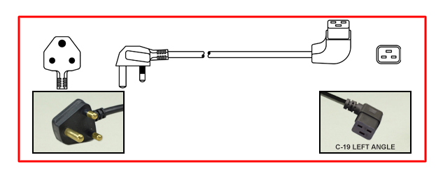 Afghanistan plug to left-angle C-19 connector - Afghanistan Power Cord