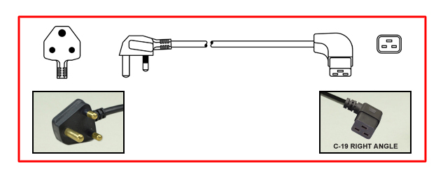 Sri Lanka plug to right-angle C-19 connector - Sri Lanka Power Cord