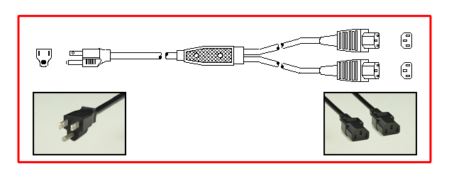 Canada NEMA 5-15 plug to y-splitter straight C-13 connectors (x2) - Canada Power Cord