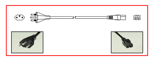 Brazil plug to straight C-15 connector - Brazil Power Cord