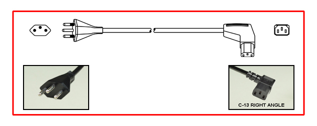 Brazil plug to straight C-15 connector - Brazil Power Cord