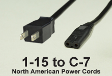 NEMA 1-15 to C-7 AC Power Cords and AC Cables