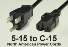 NEMA 5-15 to C-15 AC Power Cords and AC Cables