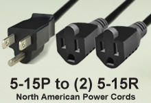 NEMA 5-15P to NEMA 5-15R Splitter AC Power Extension Cords and AC Cables