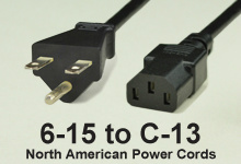 NEMA 6-15 to C-13 AC Power Cords and AC Cables