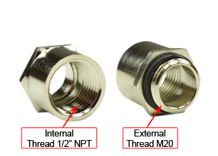 M20 ADAPTER <font color="yellow">(**)</font>, BRASS, NICKEL PLATED O-RING. <font color="yellow"> CONVERTS M20 THREAD TO 1/2 INCH NPT THREAD.</font> 

<br><font color="yellow">Notes:</font> 
<br><font color="yellow">**</font> For connection to M20 threaded boxes or fittings with M20 thread opening. 
<BR><font color="yellow">*</font> M20 with 1.5 thread on External side and 1/2 inch NPT threads on Internal side of adapter. <br><font color="yellow">*</font> NPT is abbreviation for National Pipe Taper (National Pipe Thread) the United States standard for pipe fittings.
<br><font color="yellow">*</font> Availability: 5,608 in stock, $6.22 each.
<br><font color="yellow">*</font> Volume discounts available.

<br><font color="yellow">*</font> Contact sales office to purchase 01614 direct or buy on-line from <a target="_blank" href="https://www.amazon.com/Inch-thread-adapters-7-76-ring/dp/B0771SJ58Z/ref=sr_1_2?ie=UTF8&qid=1510065938&sr=8-2&keywords=m20+to+1%2F2+npt">Amazon 01614</a></font>


<BR><font color="yellow">*</font> <font color="yellow"> Related Item: </font> M25 to 3/4 inch NPT adapter available. <a href="https://internationalconfig.com/icc6.asp?item=01634" style="text-decoration: none"> View 01634</a> 


<BR><font color="yellow">*</font> <font color="yellow"> Related Item: </font> Reverse gender 1/2" NPT to M20 thread adapter available, <a href="https://internationalconfig.com/icc6.asp?item=02015" style="text-decoration: none"> View 02015</a>













 