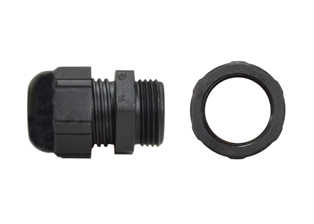 PG07 STRAIN RELIEF CORD CONNECTOR, LIQUID TIGHT (IP68), BLACK. STANDARD TYPE. DIAMETER RANGE = 3.0-6.5 mm (0.118"-0.255").

<br><font color="yellow">Notes: </font> 
<br><font color="yellow">*</font> Threaded locking nut included.

