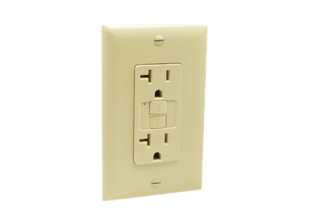 20 AMPERE-125 VOLT NEMA 5-20R GFCI DUPLEX OUTLET, (60Hz), 4mA-6mA TRIP, CLASS A RATED, SHUTTERED CONTACTS, AUTOMATIC GFCI CIRCUIT TEST, TEST / RESET BUTTONS, ON / OFF LIGHT & TRIP INDICATOR, IMPACT RESISTANT NYLON BODY & WALL PLATE, AUTOMATIC GROUND FEATURE, BACK AND SIDE WIRED TERMINALS ACCEPT #10, 12, 14 AWG CONDUCTORS, 2 POLE-3 WIRE GROUNDING, (2P+E). IVORY.

<br><font color="yellow">Notes: </font> 
<br><font color="yellow">*</font> Operating and storage temp. = -35�C to +66�C, 10ka short circuit rating.
<br><font color="yellow">*</font> Automatic circuit test = GFCI circuit tested automatically every 3 seconds.
<br><font color="yellow">*</font> Safelock protection = Outlet power shuts off if internal components damaged.
<br><font color="yellow">*</font> Miswire protection = Power to outlet & downstream outlets prevented if line / load terminals are wired incorrectly.