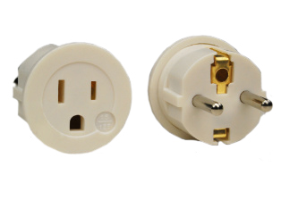 NEMA 5-15R / EUROPEAN SCHUKO CEE 7/7 (EU1-16P) 250 VOLT PLUG ADAPTER, 2 POLE-3 WIRE GROUNDING (2P+E). WHITE. 

<br><font color="yellow">Notes: </font> 
<br><font color="yellow">*</font> Connects NEMA 5-15P (15A-125V) plugs with European 250 volt CEE 7/3 Schuko outlets and French CEE 7/5 outlets.
<br><font color="yellow">*</font> American / European 2 pole-3 wire grounding (2P+E) plug adapters, Universal European plug adapters, IEC 60320 C-13, C-14, C-19, C-20 plug adapters are listed below in related products. Scroll down to view.
<br><font color="yellow">*</font><font color="yellow">*</font> Scroll down to view related product groups including similar adapters or select from Adapter Links and Transformer Links.
<br><font color="yellow">*</font> Adapter Links:  
<font color="yellow">-</font> <a href="https://www.internationalconfig.com/plug_adapt.asp" style="text-decoration: none">Country Specific Adapters</a> <font color="yellow">-</font> <a href="https://www.internationalconfig.com/universal_plug_adapters_multi_configuration_electrical_adapters.asp" style="text-decoration: none">Universal Adapters</a> <font color="yellow">-</font> <a href="https://www.internationalconfig.com/icc5.asp?productgroup=%27Plug%20Adapters%2C%20International%27" style="text-decoration: none">Entire List of Adapters</a> <font color="yellow">-</font> <a href="https://www.internationalconfig.com/Electrical_Adapters_C13_C14_C19_C20_C15_C7_C5_C21_60309_and_Electrical_Adapter_Power_Cords.asp" style="text-decoration: none">IEC 60320 Adapters</a> <font color="yellow">-</font><BR> <a href="https://www.internationalconfig.com/icc6.asp?item=IEC60320-Power-Cord-Splitters" style="text-decoration: none">IEC 60320 Splitter Adapters </a> <font color="yellow">-</font> <a href="https://www.internationalconfig.com/icc6.asp?item=IEC60320-Power-Cord-Splitters" style="text-decoration: none">NEMA Splitter Adapters </a> <font color="yellow">-</font> <a href="https://www.internationalconfig.com/icc6.asp?item=888-2126-ADPU" style="text-decoration: none">IEC 60309 Adapters</a> <font color="yellow">-</font> <a href="https://www.internationalconfig.com/cordhelp.asp" style="text-decoration: none">Worldwide and IEC Power Cord Selector</a>.
<br><font color="yellow">*</font> Transformer Links: <font color="yellow">-</font> <a href="https://www.internationalconfig.com/icc6.asp?item=Transformers" style="text-decoration: none">Step-Up, Step-Down Transformers & Voltage Converters </a>.


