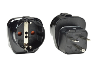 NEMA 6-15P / EUROPEAN CEE 7/3 SCHUKO (EU1-16R) 10 AMPERE-250 VOLT PLUG ADAPTER, SHUTTERED CONTACTS, IMPACT RESISTANT, 2 POLE-3 WIRE GROUNDING (2P+E), BLACK. 

<br><font color="yellow">Notes: </font> 
 <br><font color="yellow">*</font> Connects European CEE 7/7 type F plugs, CEE 7/4 type E plugs, CEE 7/16 type C (Europlug) WITH <font color="yellow"> NEMA 6-15R (15A-250V) & NEMA 6-20R (20A-250V)</font> OUTLETS. GRAY. 
<br><font color="yellow">*</font> Connects Italy 10A-250V (IT1-10P) plugs, Switzerland 10A-250V plugs (SW1-10P), type C Europlug WITH <font color="yellow"> NEMA 6-15R (15A-250V) & NEMA 6-20R (20A-250V)</font> OUTLETS. GRAY. 
<br><font color="yellow">*</font><font color="yellow">*</font> Scroll down to view related product groups including similar adapters or select from Adapter Links and Transformer Links.
<br><font color="yellow">*</font> Adapter Links:  
<font color="yellow">-</font> <a href="https://www.internationalconfig.com/plug_adapt.asp" style="text-decoration: none">Country Specific Adapters</a> <font color="yellow">-</font> <a href="https://www.internationalconfig.com/universal_plug_adapters_multi_configuration_electrical_adapters.asp" style="text-decoration: none">Universal Adapters</a> <font color="yellow">-</font> <a href="https://www.internationalconfig.com/icc5.asp?productgroup=%27Plug%20Adapters%2C%20International%27" style="text-decoration: none">Entire List of Adapters</a> <font color="yellow">-</font> <a href="https://www.internationalconfig.com/Electrical_Adapters_C13_C14_C19_C20_C15_C7_C5_C21_60309_and_Electrical_Adapter_Power_Cords.asp" style="text-decoration: none">IEC 60320 Adapters</a> <font color="yellow">-</font><BR> <a href="https://www.internationalconfig.com/icc6.asp?item=IEC60320-Power-Cord-Splitters" style="text-decoration: none">IEC 60320 Splitter Adapters </a> <font color="yellow">-</font> <a href="https://www.internationalconfig.com/icc6.asp?item=IEC60320-Power-Cord-Splitters" style="text-decoration: none">NEMA Splitter Adapters </a> <font color="yellow">-</font> <a href="https://www.internationalconfig.com/icc6.asp?item=888-2126-ADPU" style="text-decoration: none">IEC 60309 Adapters</a> <font color="yellow">-</font> <a href="https://www.internationalconfig.com/cordhelp.asp" style="text-decoration: none">Worldwide and IEC Power Cord Selector</a>.
<br><font color="yellow">*</font> Transformer Links: <font color="yellow">-</font> <a href="https://www.internationalconfig.com/icc6.asp?item=Transformers" style="text-decoration: none">Step-Up, Step-Down Transformers & Voltage Converters </a>.

