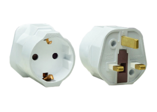 SCHUKO PLUG ADAPTER. CONNECTS EUROPEAN SCHUKO GERMAN, FRENCH CEE 7/7, CEE 7/4 16A-250V GROUNDING (EARTH) TYPE PLUGS WITH UNIVERSAL MULTI-CONFIGURATION POWER STRIP SOCKETS. WHITE.  

<br><font color="yellow">Notes: </font> 
<br><font color="yellow">*</font> Rated 13 Ampere 250 Volt (3250W), fused 13A, shuttered contacts, 2 pole-3 wire grounding (2P+E). 
<br><font color="yellow">*</font><font color="yellow">*</font> Scroll down to view related product groups including similar adapters or select from Adapter Links and Transformer Links.
<br><font color="yellow">*</font> Adapter Links:  
<font color="yellow">-</font> <a href="https://www.internationalconfig.com/plug_adapt.asp" style="text-decoration: none">Country Specific Adapters</a> <font color="yellow">-</font> <a href="https://www.internationalconfig.com/universal_plug_adapters_multi_configuration_electrical_adapters.asp" style="text-decoration: none">Universal Adapters</a> <font color="yellow">-</font> <a href="https://www.internationalconfig.com/icc5.asp?productgroup=%27Plug%20Adapters%2C%20International%27" style="text-decoration: none">Entire List of Adapters</a> <font color="yellow">-</font> <a href="https://www.internationalconfig.com/Electrical_Adapters_C13_C14_C19_C20_C15_C7_C5_C21_60309_and_Electrical_Adapter_Power_Cords.asp" style="text-decoration: none">IEC 60320 Adapters</a> <font color="yellow">-</font><BR> <a href="https://www.internationalconfig.com/icc6.asp?item=IEC60320-Power-Cord-Splitters" style="text-decoration: none">IEC 60320 Splitter Adapters </a> <font color="yellow">-</font> <a href="https://www.internationalconfig.com/icc6.asp?item=IEC60320-Power-Cord-Splitters" style="text-decoration: none">NEMA Splitter Adapters </a> <font color="yellow">-</font> <a href="https://www.internationalconfig.com/icc6.asp?item=888-2126-ADPU" style="text-decoration: none">IEC 60309 Adapters</a> <font color="yellow">-</font> <a href="https://www.internationalconfig.com/cordhelp.asp" style="text-decoration: none">Worldwide and IEC Power Cord Selector</a>.
<br><font color="yellow">*</font> Transformer Links: <font color="yellow">-</font> <a href="https://www.internationalconfig.com/icc6.asp?item=Transformers" style="text-decoration: none">Step-Up, Step-Down Transformers & Voltage Converters </a>.
