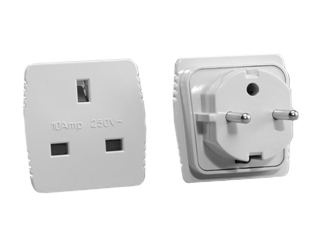 BRITISH, UNITED KINGDOM 10 AMPERE-250 VOLT PLUG ADAPTER. CONNECTS BRITISH TYPE G BS 1363A PLUGS (UK1-13P) TO GERMAN, EUROPEAN CEE 7/3 SCHUKO OUTLETS (EU1-16R) AND FRENCH CEE 7/5 (FR1-16R) OUTLETS, 2 POLE-3 WIRE GROUNDING (2P+E). WHITE. 

<br><font color="yellow">Notes: </font> 
<br><font color="yellow">*</font> Plug end = 4.0 mm diameter pins.
<br><font color="yellow">*</font> Scroll down to view additional related products.

