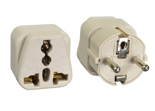 UNIVERSAL GERMAN, FRENCH "SCHUKO" 16 AMPERE-250 VOLT PLUG ADAPTER, CEE 7/7 TYPE E, F, (EU1-16P). CONNECTS EUROPEAN, FRENCH, BRITISH, UK, AUSTRALIA, NEMA, WORLDWIDE / INTERNATIONAL PLUGS WITH EUROPEAN CEE 7/3 (EU1-16R) OUTLETS, FRENCH CEE 7/5 (FR1-16R) OUTLETS, 2 POLE-3 WIRE GROUNDING (2P+E). IVORY.

<br><font color="yellow">Notes: </font>
<br><font color="yellow">*</font> Adapter #30225 - Maximum in use electrical rating 16 Ampere 250 Volt. 
<br><font color="yellow">*</font> Plug end has 4.8 mm diameter pins.
<br><font color="yellow">*</font> Worldwide / International plug adapters listed below in related products. Scroll down to view.




 