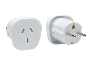 AUSTRALIA, CHINA, EUROPEAN SCHUKO, ARGENTINA, SOUTH AMERICA 10 AMPERE 250 VOLT PLUG ADAPTER. WHITE. 

<br><font color="yellow">Notes: </font> 
<br><font color="yellow">*</font> Plug has 4.0 mm diameter pins.
<br><font color="yellow">*</font> Scroll down to view additional related products.

