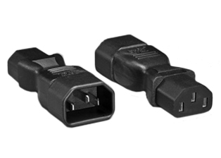 ADAPTER (EXTENSION), IEC 60320 C-14 PLUG, IEC 60320 C-13 CONNECTOR. CONNECTS IEC 60320 C-14 PLUGS WITH IEC 60320 C-13 POWER CORDS, 2 POLE-3 WIRE GROUNDING (2P+E), 10 AMPERE-250 VOLT. BLACK. 

<br><font color="yellow">Notes: </font> 
<br><font color="yellow">*</font> "Y" type splitter adapters, IEC 60320 C-13, C-14, C-15, C-5, C-7, C-19, C-20 plug adapters & European C-14, C-20 adapters are listed below in related products. Scroll down to view.

