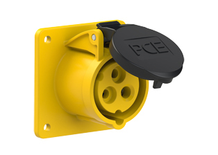 PCE 3139-4F7, STRAIGHT RECEPTACLE (60mmX60mm MOUNTING), 16A/20A-120V, SPLASHPROOF IP44, 4h, 2P-3W, YELLOW.
<br>PIN & SLEEVE PANEL MOUNT RECEPTACLE. cULus Approved. Conformity Standards, UL 1682, UL 1686, IEC 60309-1, IEC 60309-2, CSA C22.2 182.1, CEE, EN 60309-1, EN 60309-2.

<br><font color="yellow">Notes: </font>
<br><font color="yellow">*</font> 3139-4F7 has internal wiring polarity orientation designed for use in North America and therefore is C(UL)US approved. If point of use for this product is outside North America use our 999 series pin and sleeve devices which meet approvals and polarity requirements for European countries. <a href="https://internationalconfig.com/icc6.asp?item=999-13000-NS" style="text-decoration: none">999 Series Link</a>
<br><font color="yellow">*</font> View "Dimensional Data Sheet" for extended product detail specifications and device measurement drawing.
<br><font color="yellow">*</font> View "Associated Products 1" for general overview of devices within this product category.
<br><font color="yellow">*</font> View "Associated Products 2" to download IEC 60309 Pin & Sleeve Brochure containing the complete cULus listed range of pin & sleeve devices.
<br><font color="yellow">*</font> Select mating IEC 60309 IP44 splashproof and IP67 watertight devices individually listed below under related products. Scroll down to view.