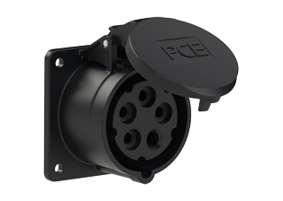 PCE 3159-5F7, STRAIGHT RECEPTACLE (60mmX60mm  MOUNTING), 20A-347/600V, SPLASHPROOF IP44, 5h, 4P5W, BLACK.
<br>PIN & SLEEVE PANEL MOUNT RECEPTACLE. cULus approved. Conformity Standards, UL 1682, UL 1686, IEC 60309-1, IEC 60309-2, CSA C22.2 182.1

<br><font color="yellow">Notes: </font>
<br><font color="yellow">*</font> View "Dimensional Data Sheet" for extended product detail specifications and device measurement drawing.
<br><font color="yellow">*</font> View "Associated Products 1" for general overview of devices within this product category.
<br><font color="yellow">*</font> View "Associated Products 2" to download IEC 60309 Pin & Sleeve Brochure containing the complete cULus listed range of pin & sleeve devices.
<br><font color="yellow">*</font> Select mating IEC 60309 IP44 splashproof and IP67 watertight devices individually listed below under related products. Scroll down to view.