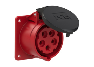PCE 3159-6F7, STRAIGHT RECEPTACLE (60mmX60mm MOUNTING), 16A/20A-200/346V to 240/415V, SPLASHPROOF IP44, 6h, 4P5W, RED.
<br>PIN & SLEEVE PANEL MOUNT RECEPTACLE. cULus, OVE approved. Conformity Standards, UL 1682, UL 1686, IEC 60309-1, IEC 60309-2, CSA C22.2 182.1, CEE, EN 60309-1, EN 60309-2.

<br><font color="yellow">Notes: </font>
<br><font color="yellow">*</font> View "Dimensional Data Sheet" for extended product detail specifications and device measurement drawing.
<br><font color="yellow">*</font> View "Associated Products 1" for general overview of devices within this product category.
<br><font color="yellow">*</font> View "Associated Products 2" to download IEC 60309 Pin & Sleeve Brochure containing the complete cULus listed range of pin & sleeve devices.
<br><font color="yellow">*</font> Select mating IEC 60309 IP44 splashproof and IP67 watertight devices individually listed below under related products. Scroll down to view.